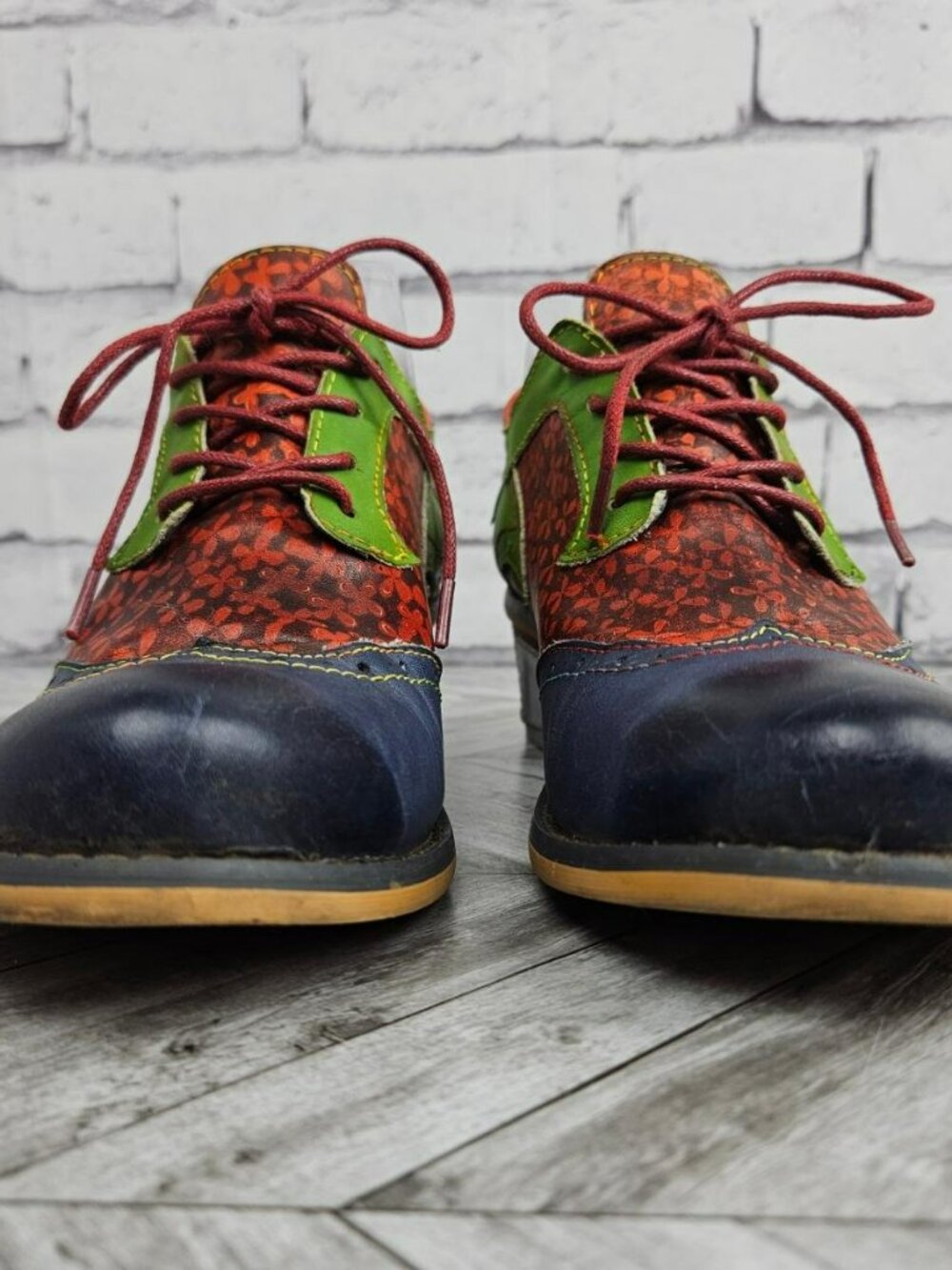 Socofy Colorful Floral Leather Oxford Shoes Womens 39 US 8.5 Block Heel Artsy - Picture 9 of 15